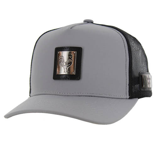 SM327 ROOSTER , METAL BADGE , TRUCKER - GRAY/BLACK