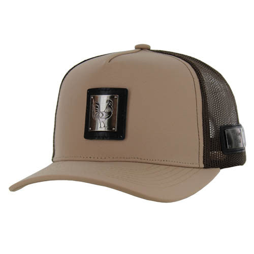 SM327 ROOSTER , METAL BADGE , TRUCKER - KHAKI/BROWN