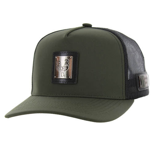 SM327 ROOSTER , METAL BADGE , TRUCKER - OLIVE/BLACK