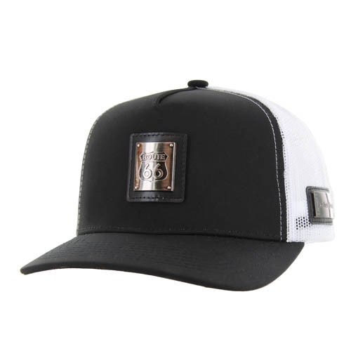 SM327 ROUTE 66 , METAL BADGE , TRUCKER - BLACK/WHITE