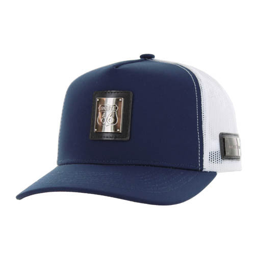 SM327 ROUTE 66 , METAL BADGE , TRUCKER - NAVY/WHITE