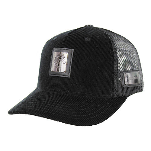 SM327 HORSE CORDUROY, TRUCKER DOUBLE SNAPABCK-BLACK/BLACK