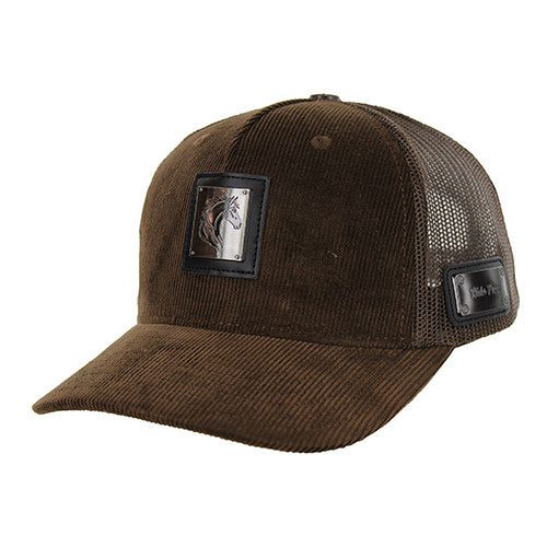 SM327 HORSE CORDUROY, TRUCKER DOUBLE SNAPABCK-BROWN/BROWN