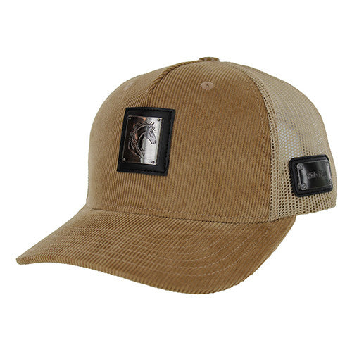 SM327 HORSE CORDUROY, TRUCKER DOUBLE SNAPABCK-KHAKI/KHAKI