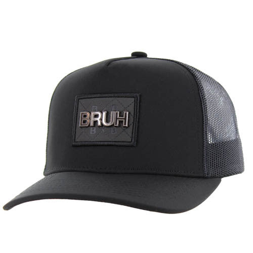 SM329 BRUH , METAL BADGE , TRUCKER - BLACK/BLACK