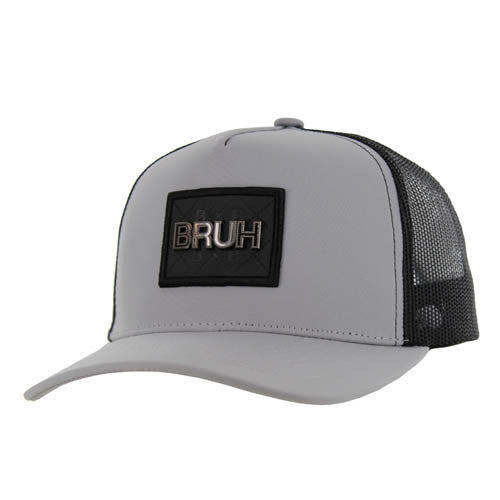 SM329 BRUH , METAL BADGE , TRUCKER - GRAY/BLACK