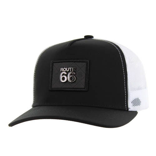 SM329 ROUTE 66 , METAL BADGE , TRUCKER - BLACK/WHITE