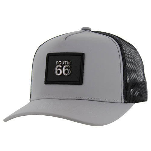 SM329 ROUTE 66 , METAL BADGE , TRUCKER - GRAY/BLACK