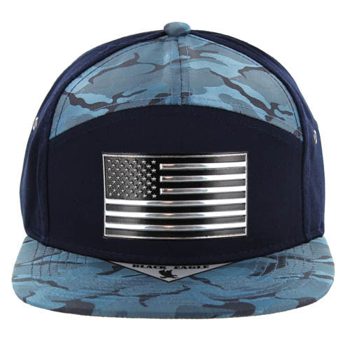 SM7175 USA FLAG , 7 PANEL , METALLIC - NAVY/COBALT CAMO
