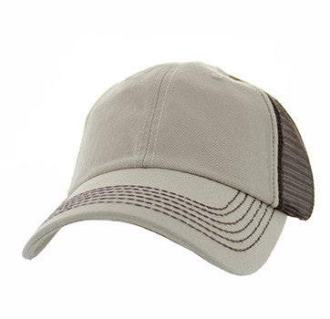 SP024 Plain Washed Cotton Twill Mesh Trucker Cap (Khaki & Brown)