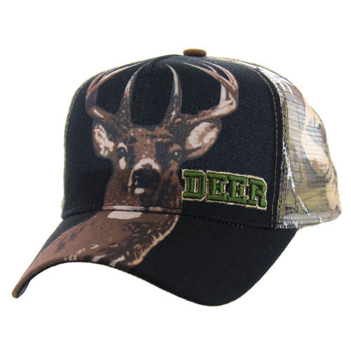 VM128 DEER HUNTING , TRUCKER- BLACK/HUNTING CAMO