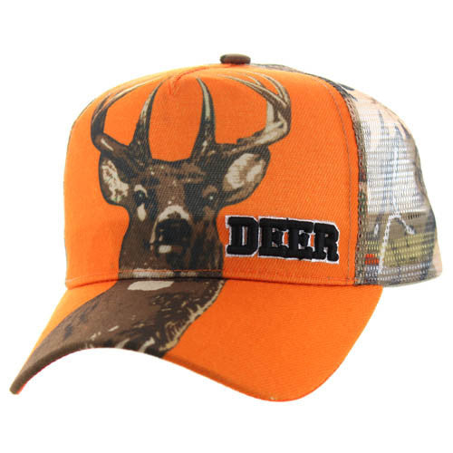 VM128 DEER HUNTING , TRUCKER- ORANGE/HUNTING CAMO