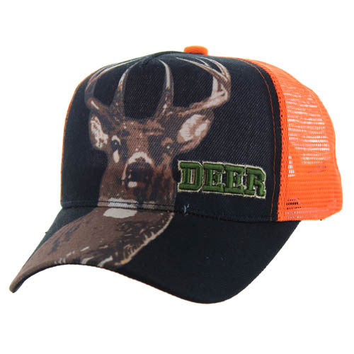 VM128 DEER HUNTING , TRUCKER- BLACK/ORANGE