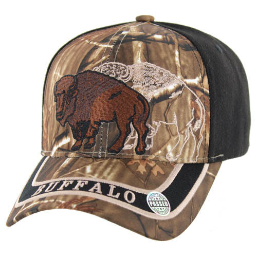 VM150 Hunting Buffalo Velcro Cap (Hunting Camo & Black)