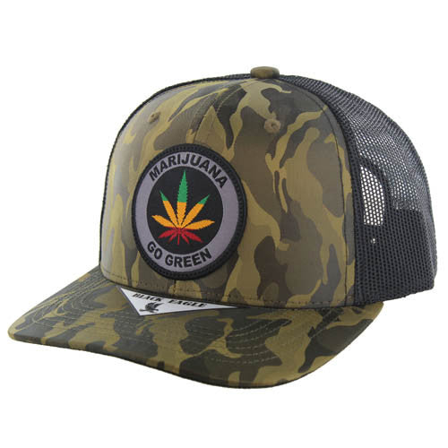 SM168 MARIJUANA SLIGHT CURVE TRUCKER (OLIVE CAMO)