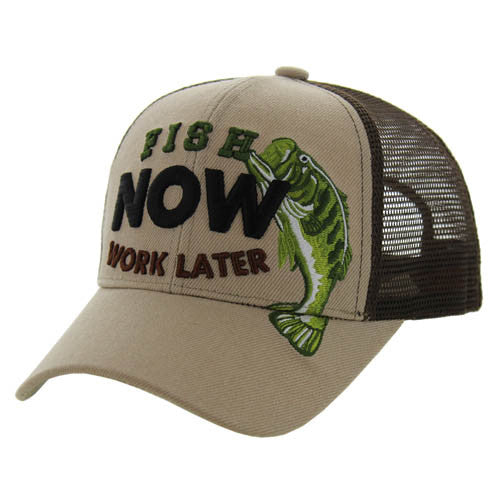 VM195 FISH NOW WORK LATER , TRUCKER - KHAKI/BROWN