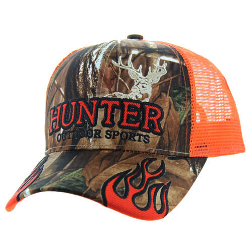 VM361 HUNTER OUTDOOR SPORTS , TRUCKER - HUNTING CAMO/ORANGE