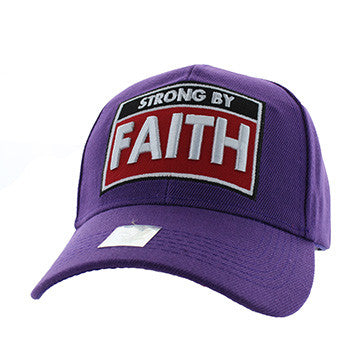 VM606 Strong By Faith Christian Baseball Velcro Cap Hat (Solid Purple)