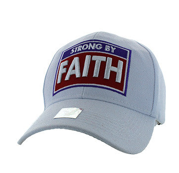 VM606 Strong By Faith Christian Baseball Velcro Cap Hat (Solid White)