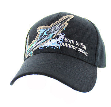 VM739 Marlin Fish Velcro Cap (Solid Black)