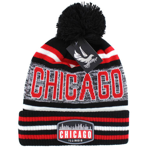 WB032 CHICAGO , POM BEANIE - BLACK/RED