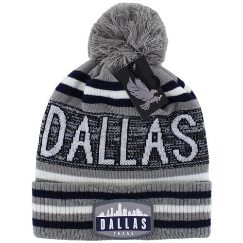 WB032 DALLAS , POM BEANIE - GRAY/NAVY