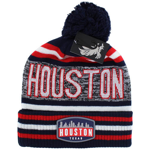 WB032 HOUSTON , POM BEANIE - NAVY/RED