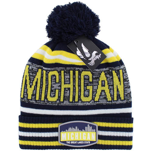 WB032 MICHIGAN , POM BEANIE - NAVY/YELLOW