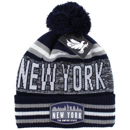 WB032 NEW YORK , POM BEANIE - NAVY/GRAY