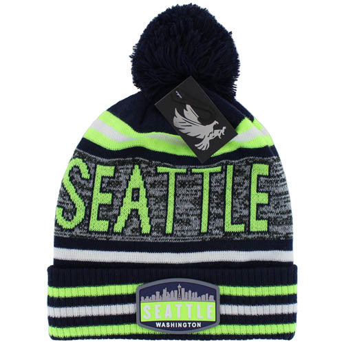 WB032 SEATTLE , POM BEANIE - NAVY/LIME