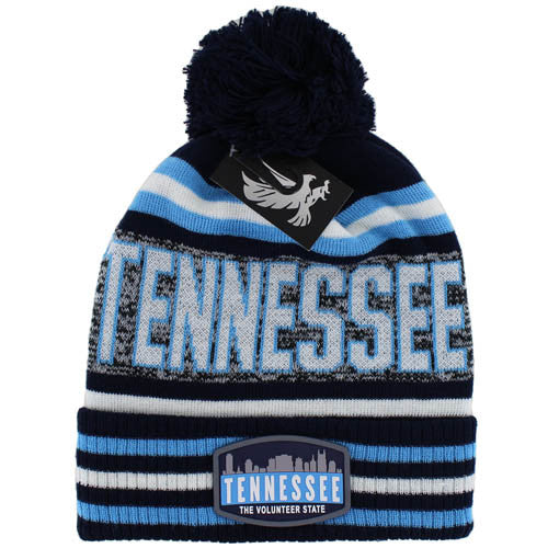 WB032 TENNESSEE , POM BEANIE - NAVY/LIGHT BLUE