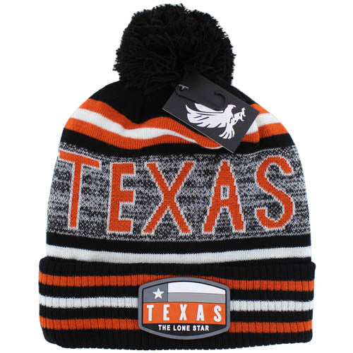 WB032 TEXAS , POM BEANIE - BLACK/BURNT ORANGE