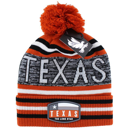 WB032 TEXAS , POM BEANIE - BURNT ORANGE/BLACK