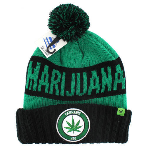 WB184 MARIJUANA , POM BEANIE - GREEN(BLACK)