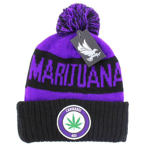 WB184 MARIJUANA , POM BEANIE - PURPLE(BLACK)