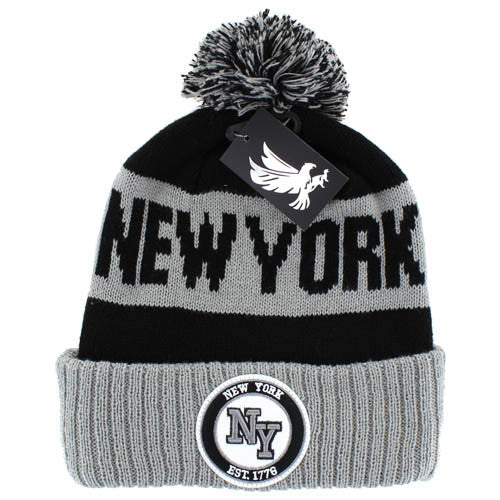 WB184 NEW YORK , POM BEANIE - BLACK(GREY)