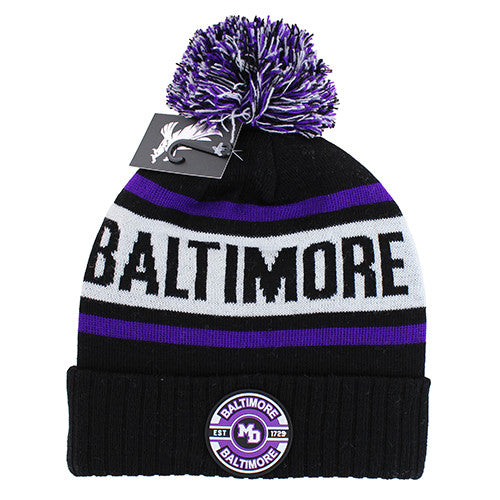 WB256 BALTIMORE POM BEANIE - BLACK/PURPLE