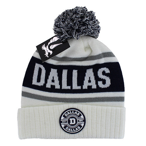 WB256 DALLAS POM BEANIE - WHITE/NAVY