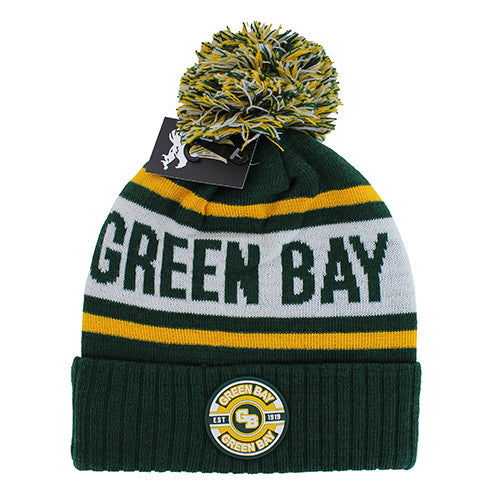 WB256 GREEN BAY POM BEANIE - DARK GREEN/GOLD