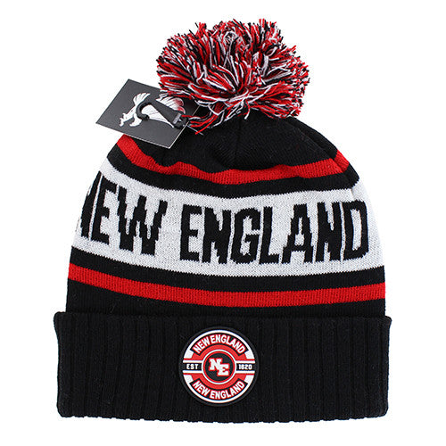 WB256 NEW ENGLAND POM BEANIE - BLACK/RED