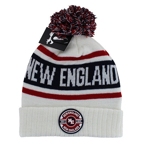 WB256 NEW ENGLAND POM BEANIE - WHITE/NAVY
