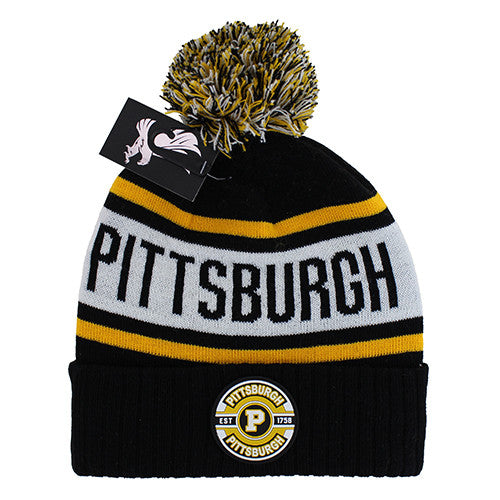 WB256 PITTSBURGH POM BEANIE - BLACK/GOLD