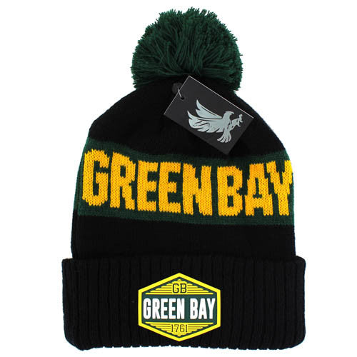 WB683 GREEN BAY , POM BEANIE - BLACK(GREEN)