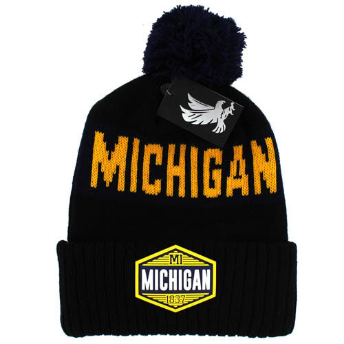 WB683 MICHIGAN , POM BEANIE - BLACK(NAVY)