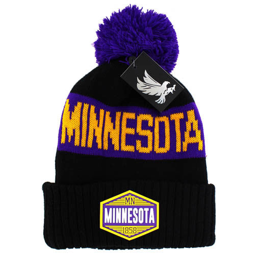 WB683 MINNESOTA , POM BEANIE - BLACK(PURPLE)