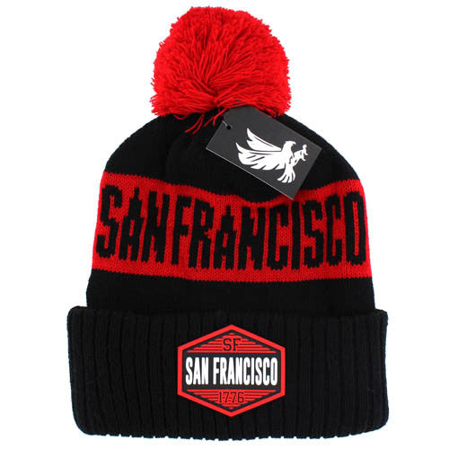 WB683 SAN FRANCISCO , POM BEANIE - BLACK(RED)