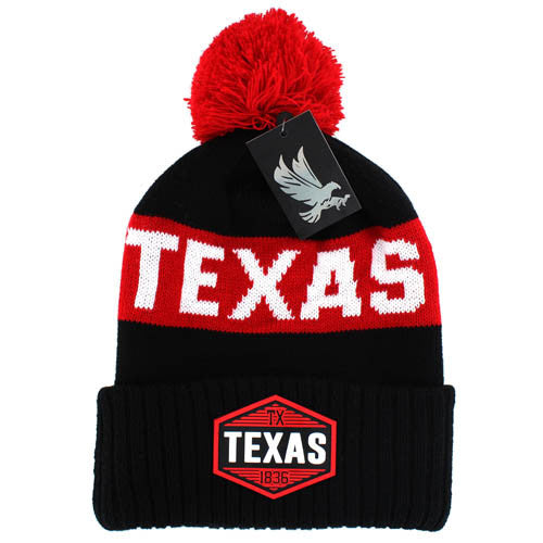 WB683 TEXAS , POM BEANIE - BLACK(RED)