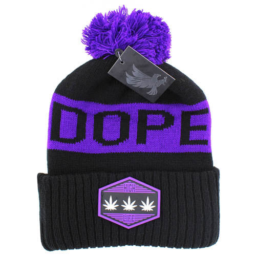 WB684 DOPE , POM BEANIE - BLACK(PURPLE)