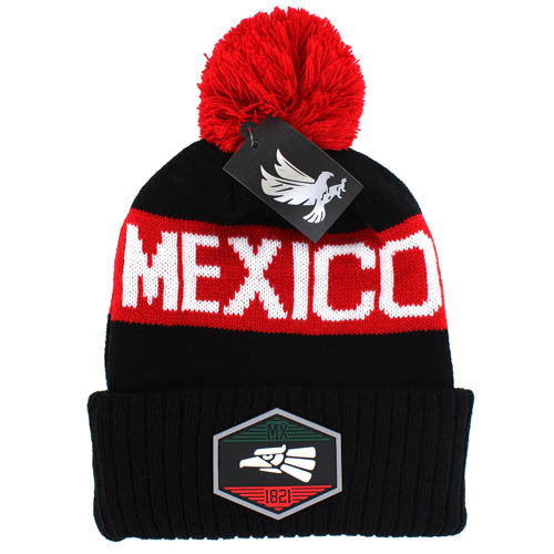 WB685 MEXICO , POM BEANIE - BLACK(RED)