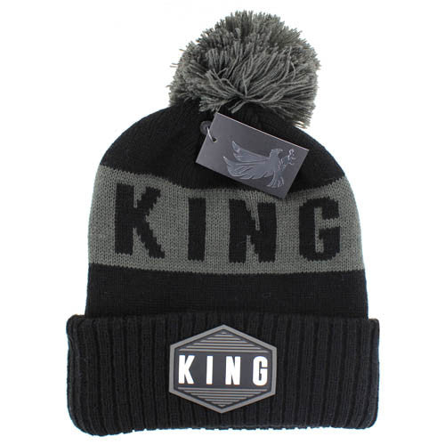 WB688 KING , POM BEANIE - BLACK(DARK GREY)
